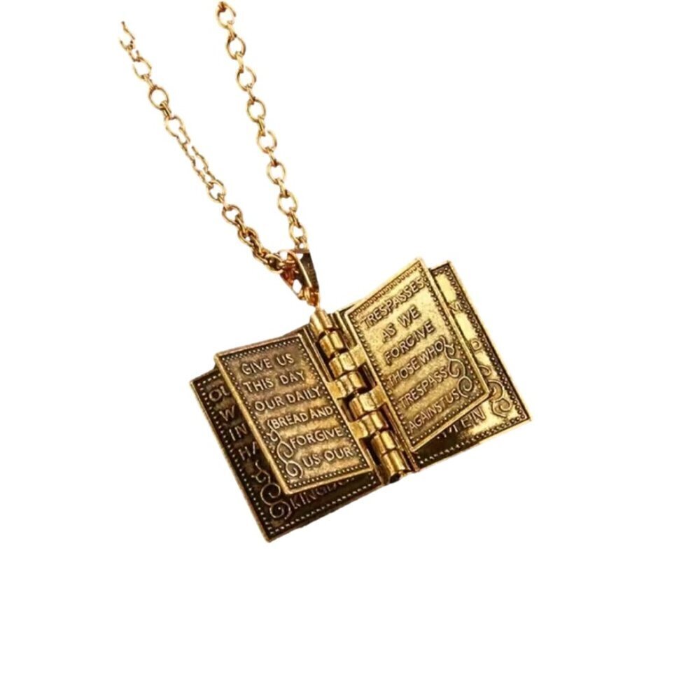 Holy Bible with The Lord's Prayer Necklace / Pendant #1107 (gold tone) - Picture 5 of 9